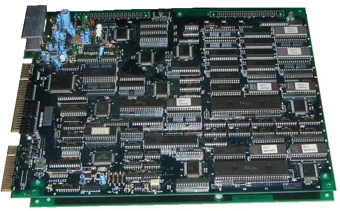 Two Hitachi 68HC000 CPUs used on an arcade-game PCB