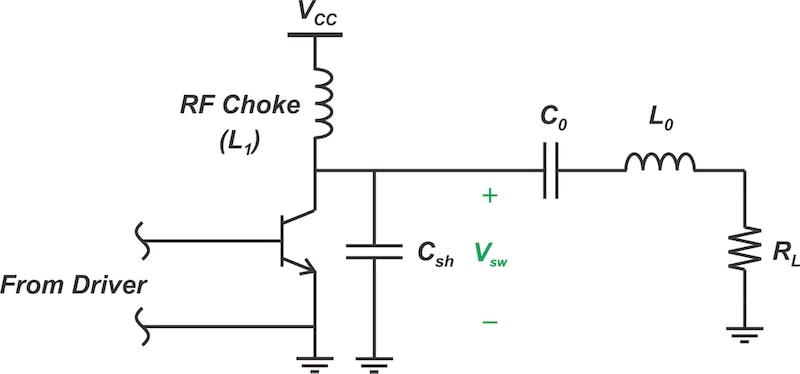 Schematic of a basic Class E amplifier.