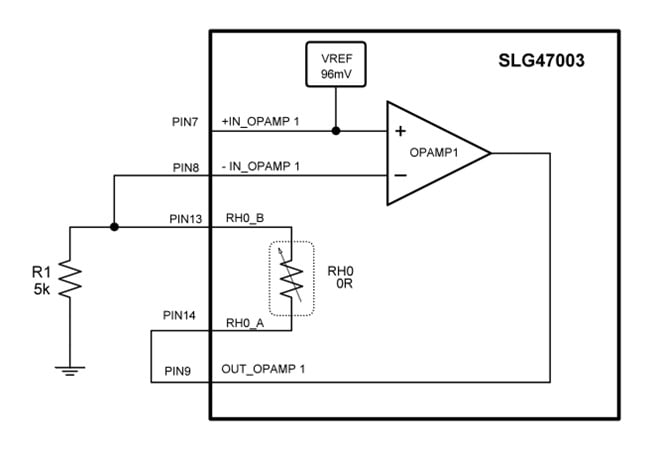 Circuit configuration of OPAMP1 as a step voltage generator.