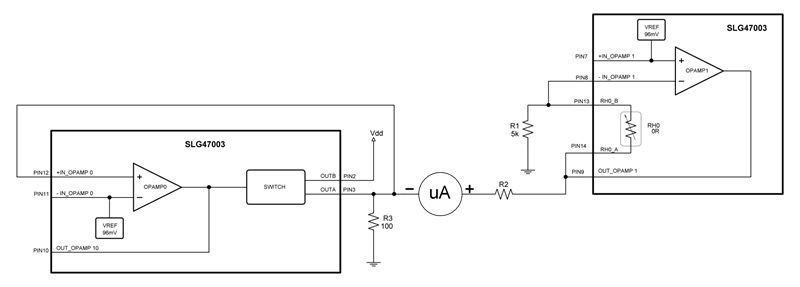 Circuit configuration for connecting the microammeter.
