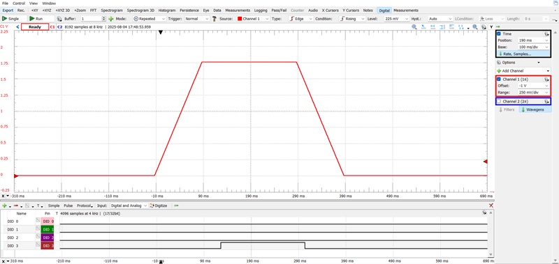 The button-press processing waveform for the BackLight_Manual/Auto button (signals from the outputs of MS ACMP passed through debounce filters).
