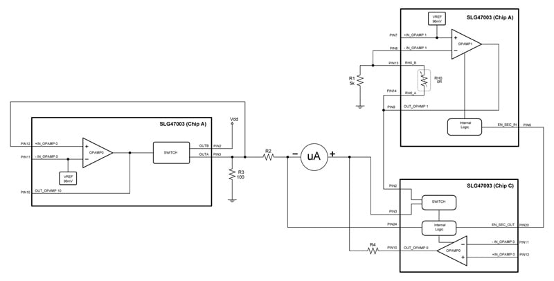 Control circuit for the microammeter that indicates temperature and seconds.