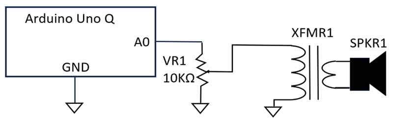 Circuit schematic for audio output testing.