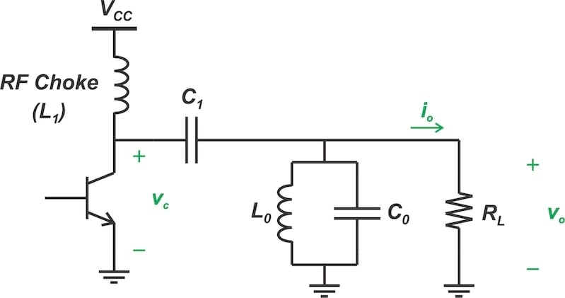 Circuit diagram for a single-transistor Class B amplifier.