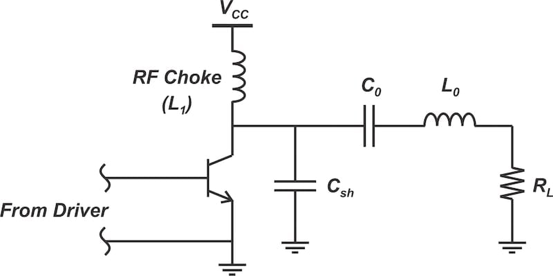 Schematic of a basic Class E amplifier.