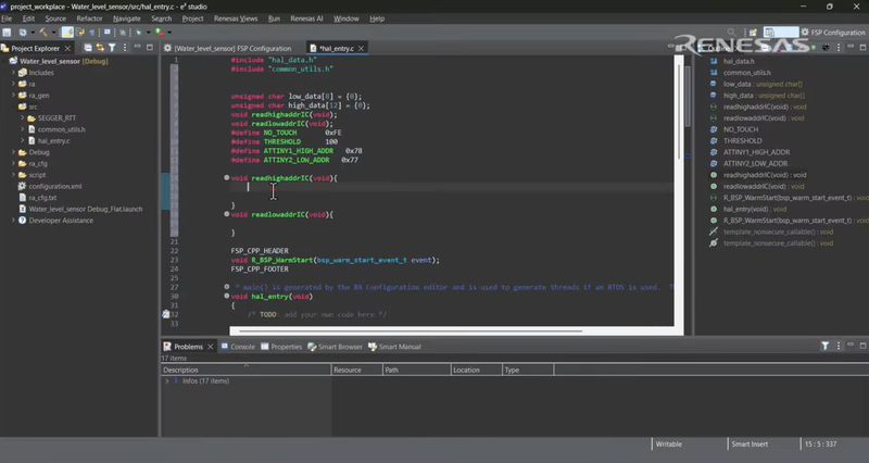 The include files, data buffers, and address macros declared at the top of hal_entry.c.